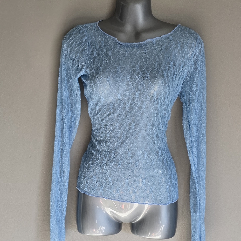 NEW Urban Outfitters Light Blue Lace Blouse Size Medium
